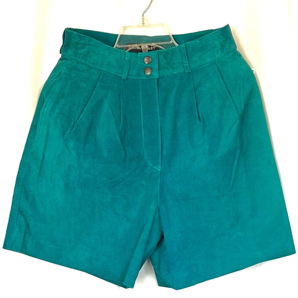 VTG SAVANNAH TURQUOISE TEAL SUEDE LEATHER HIGH WAIST PLEATED BERMUDA SHORTS Sz10 - Picture 11 of 11